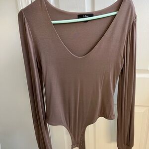 Lulu's Taupe Long Sleeve Bodysuit